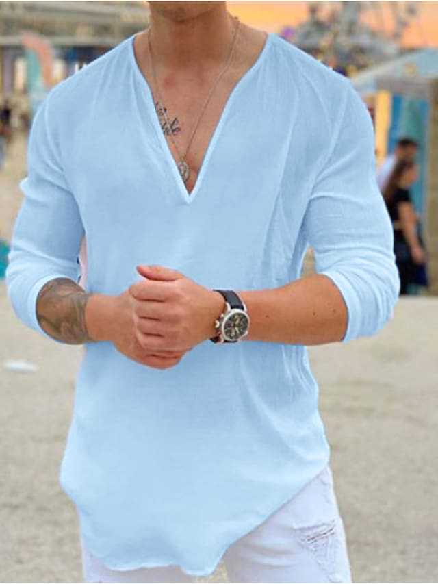 Fashion V-neck casual solid color cotton T-shirt shirt 59 02