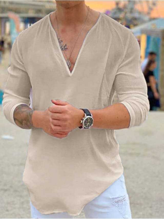 Fashion V-neck casual solid color cotton T-shirt shirt 59 01