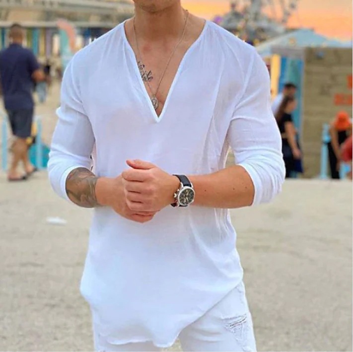 Fashion V-neck casual solid color cotton T-shirt shirt 59