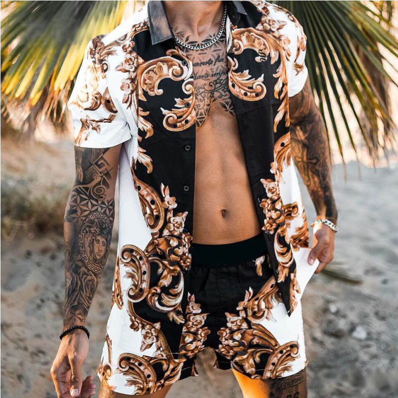 Lapel Printed Casual Thin Shirt Set 3 01