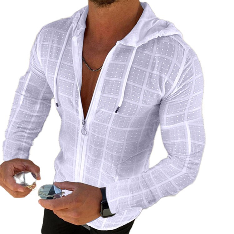 Men's casual slim fit long sleeve T-shirt with hoodie 48 01
