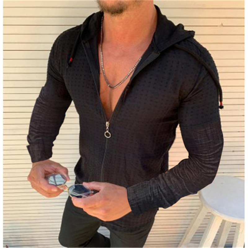 Men's casual slim fit long sleeve T-shirt with hoodie 48