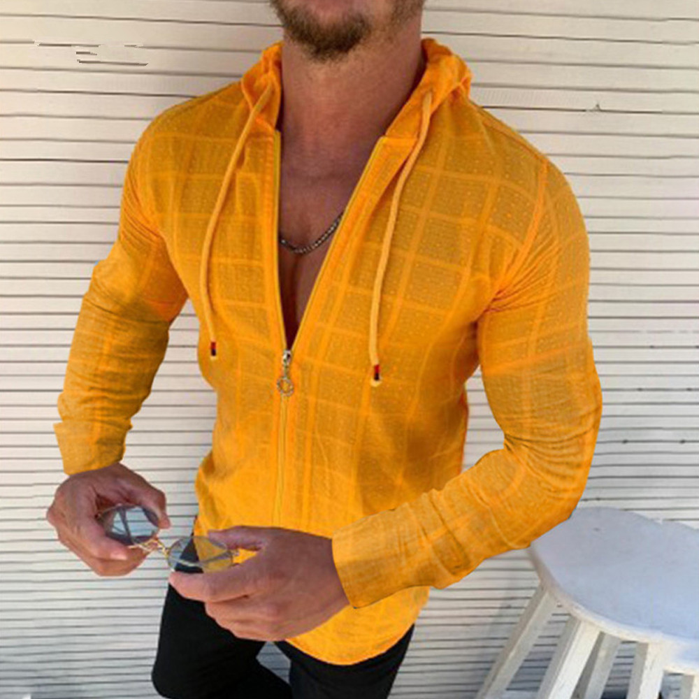 Men's casual slim fit long sleeve T-shirt with hoodie 48