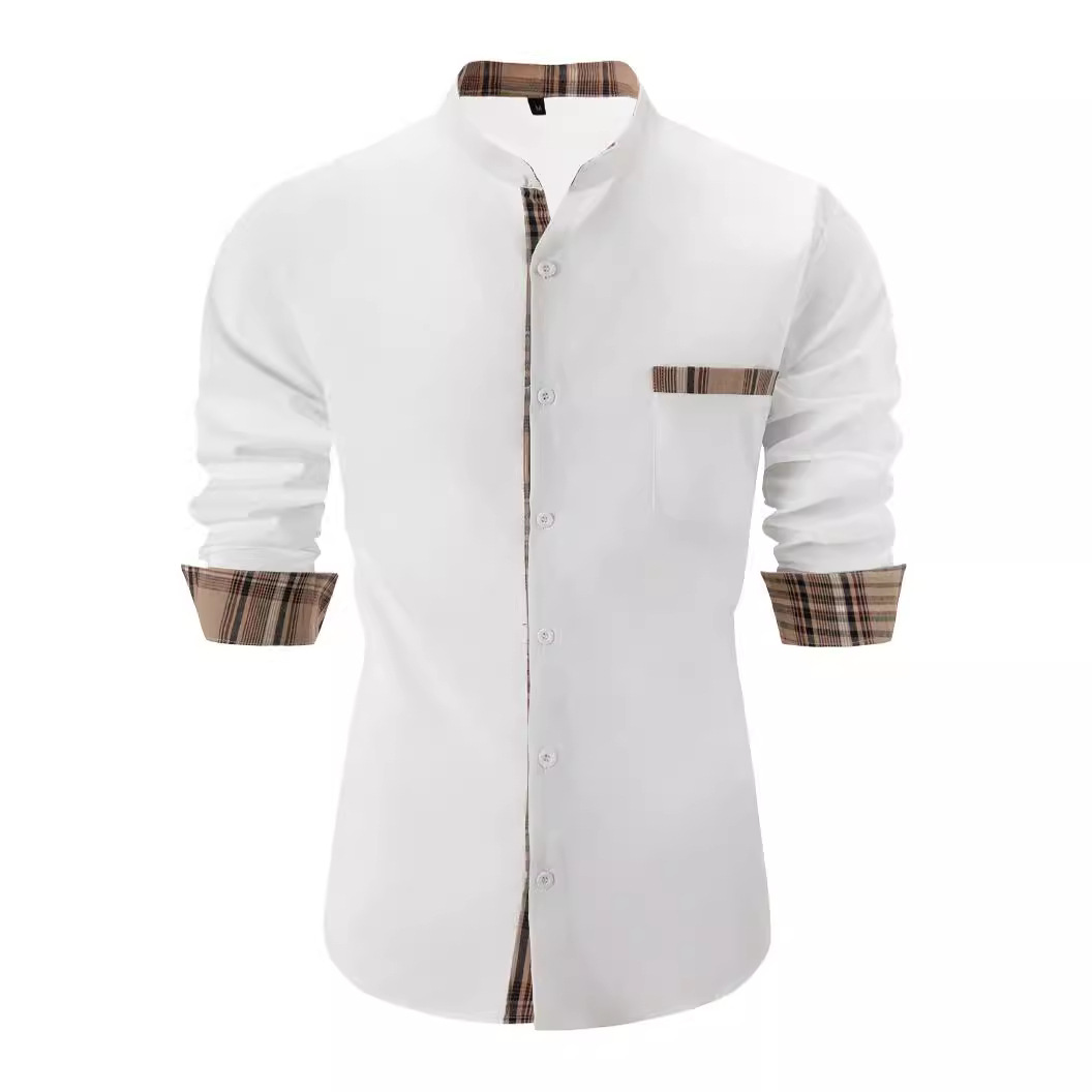 Men's Colorblock Plaid Casual Long Sleeve Shirt 38