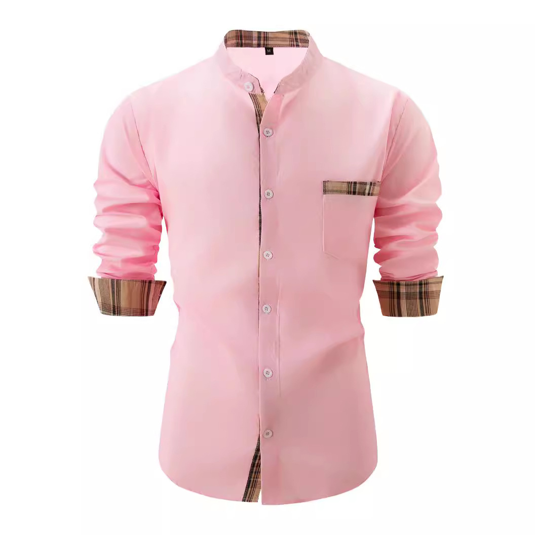 Men's Colorblock Plaid Casual Long Sleeve Shirt 38