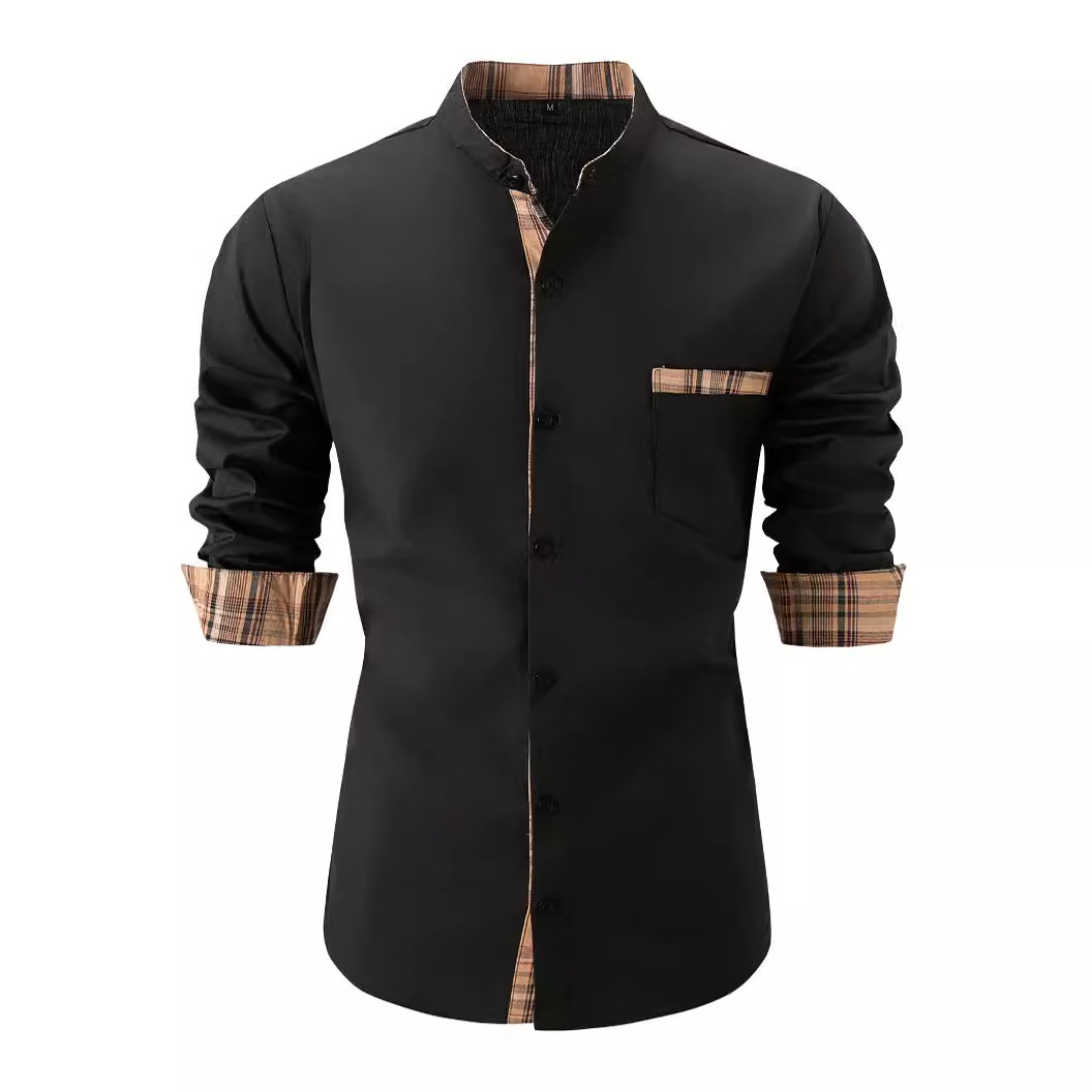 Men's Colorblock Plaid Casual Long Sleeve Shirt 38