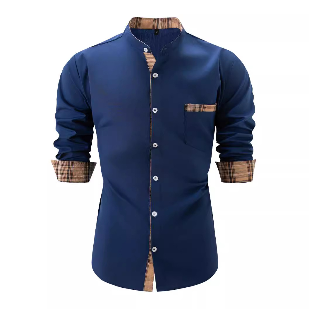 Men's Colorblock Plaid Casual Long Sleeve Shirt 38 02