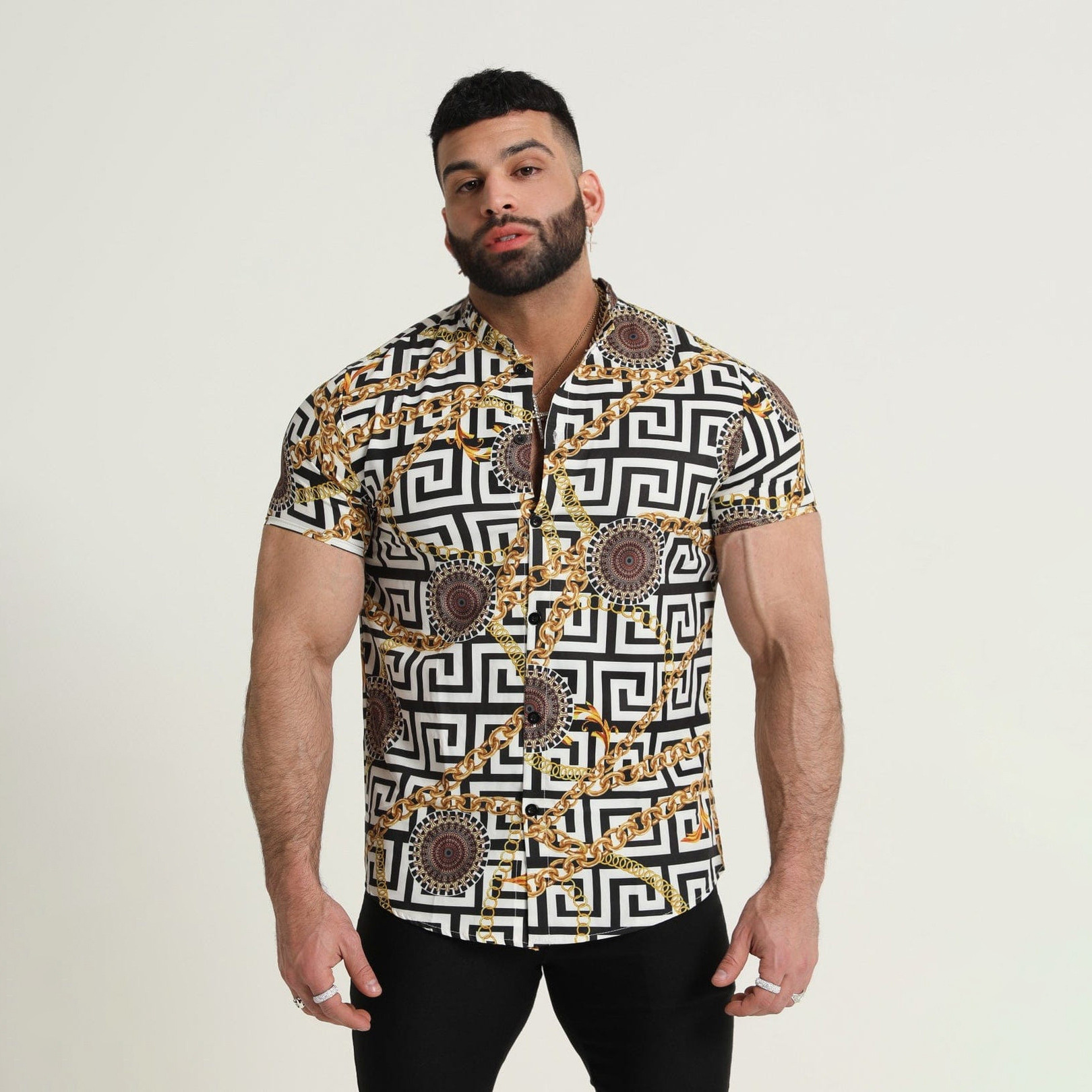 Men's Geometric 3D Printed Floral Short Sleeve Shirt 41 02