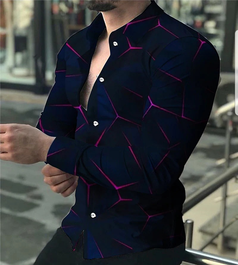 Men's long-sleeved printed colorblock casual cardigan 31