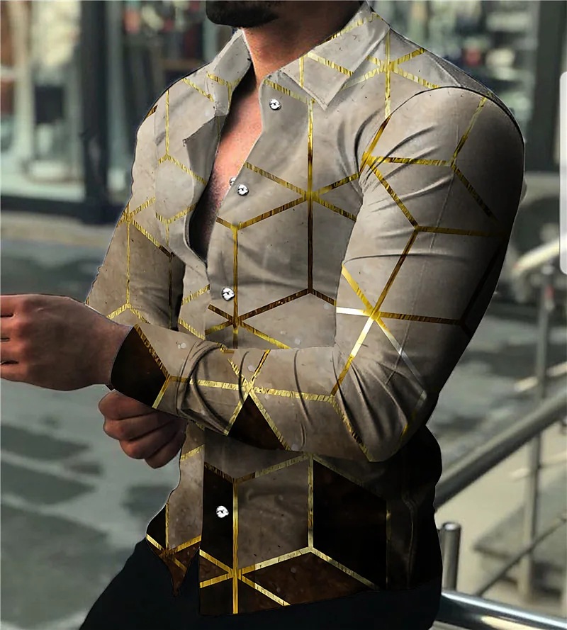 Men's long-sleeved printed colorblock casual cardigan 31