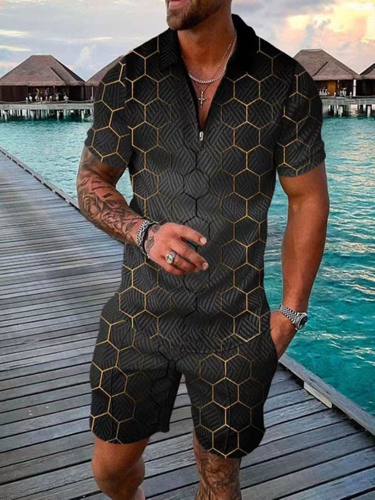 Men's new casual lapel shirt short sleeve suit 11