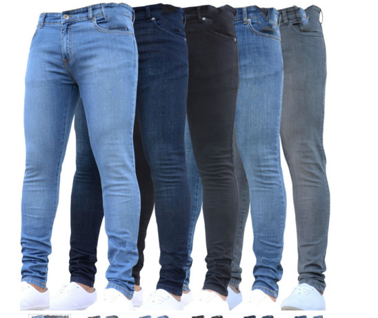 Men's new solid color skinny jeans 18 02