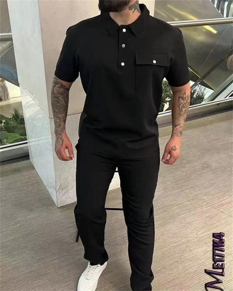 Men's pocket casual trendy sports suit 9