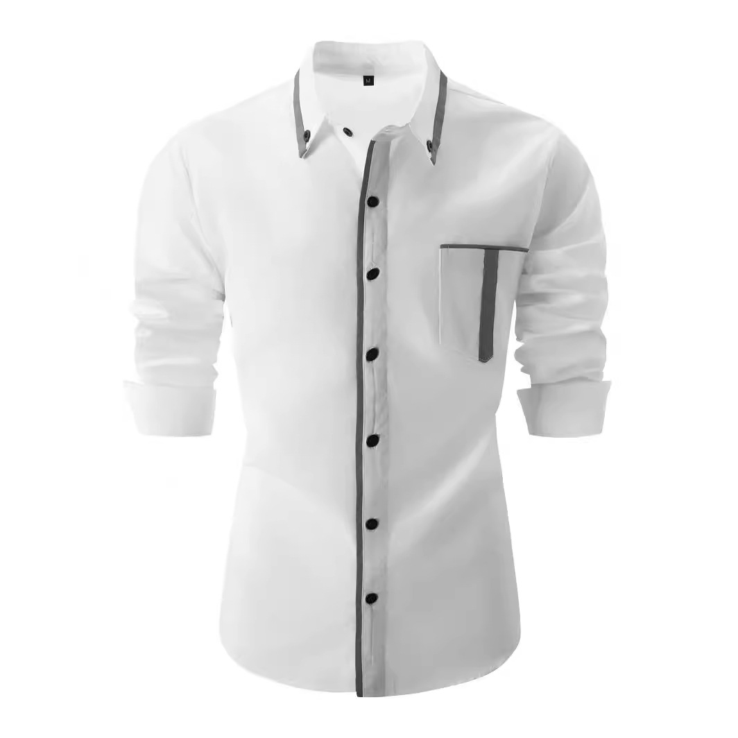 Men's pocket colorblock loose long sleeve shirt 39
