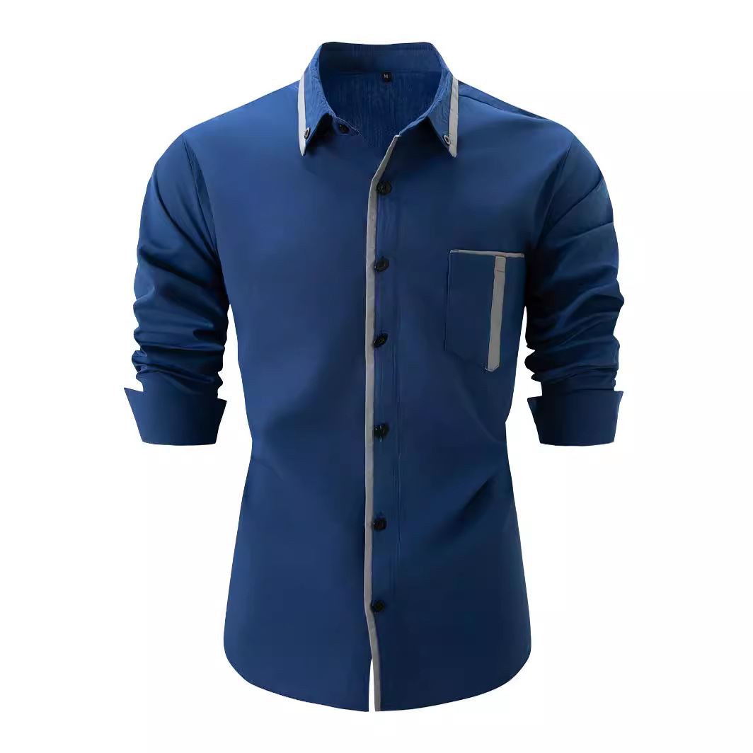 Men's pocket colorblock loose long sleeve shirt 39 01