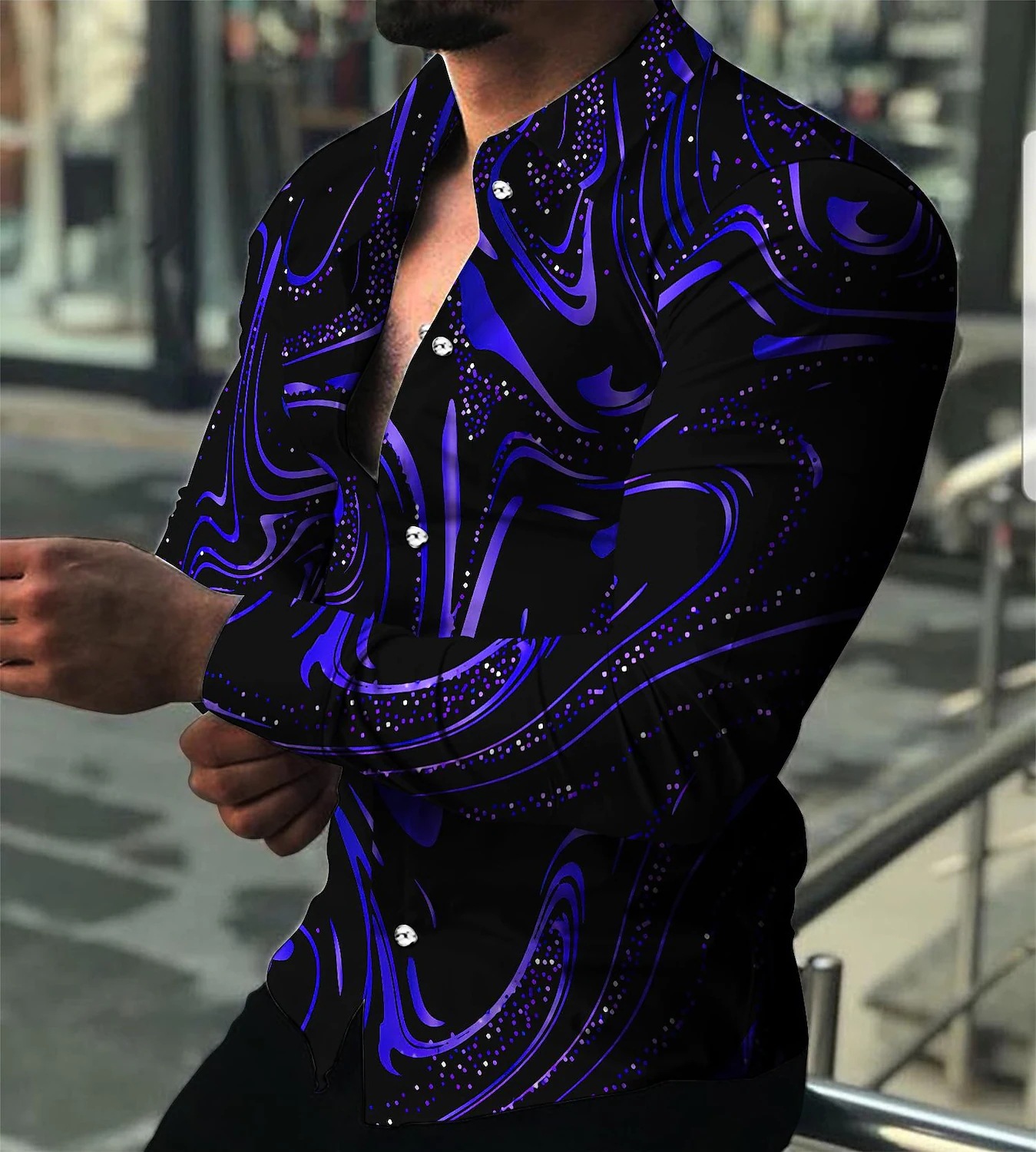 Men's Printed Button-Down Long Sleeve Shirt Holiday Fashion 28