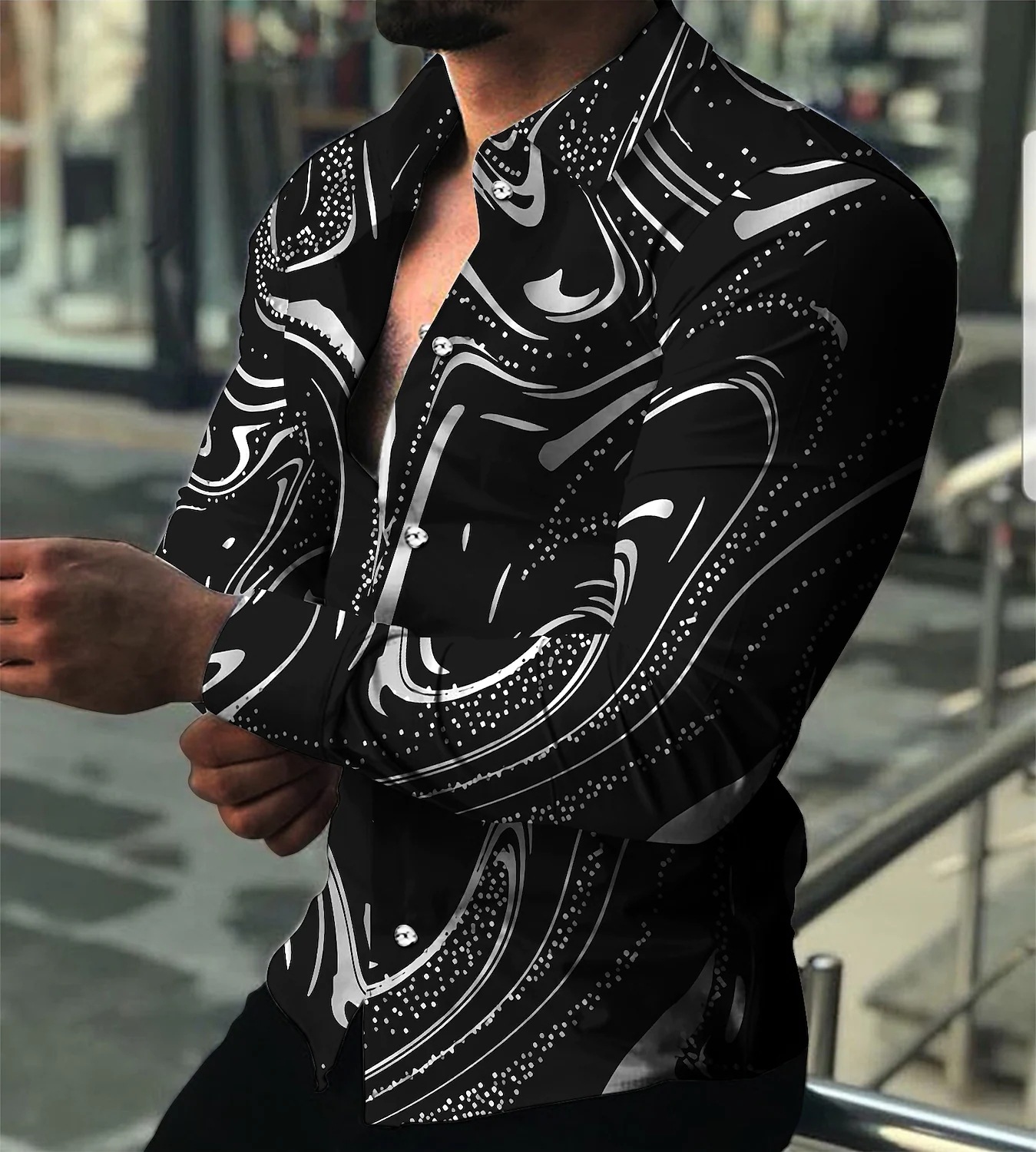 Men's Printed Button-Down Long Sleeve Shirt Holiday Fashion 28 01