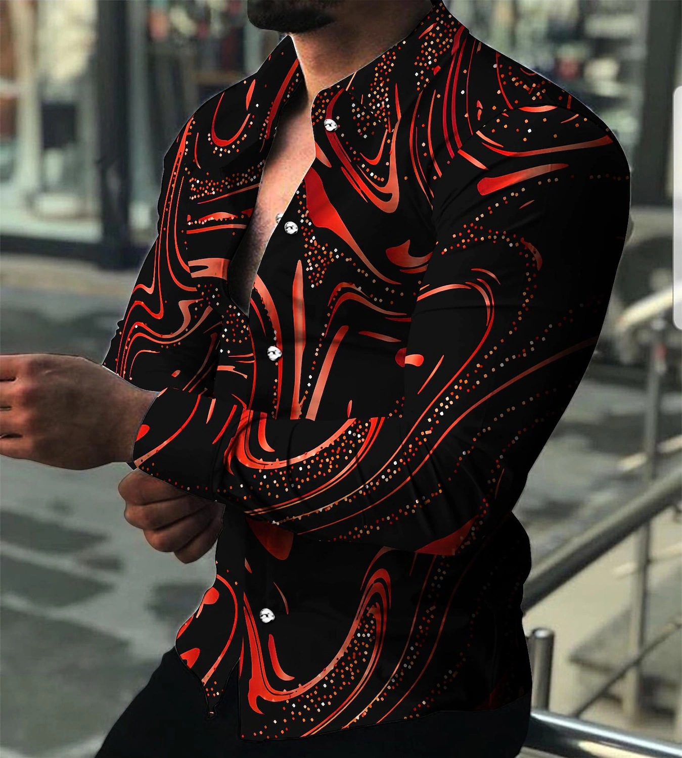 Men's Printed Button-Down Long Sleeve Shirt Holiday Fashion 28