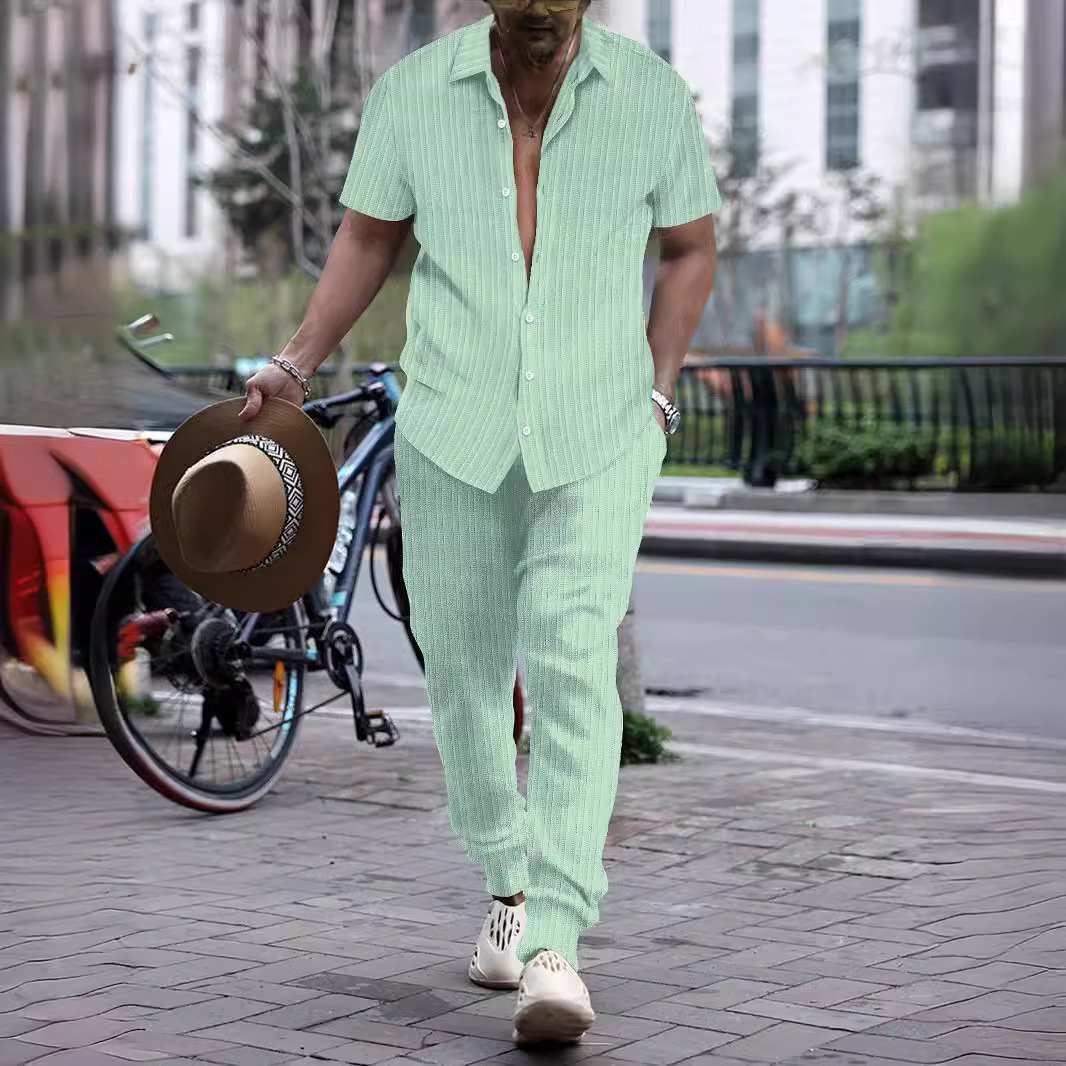 Men's shirt, casual loose short-sleeved trousers, beachwear 8