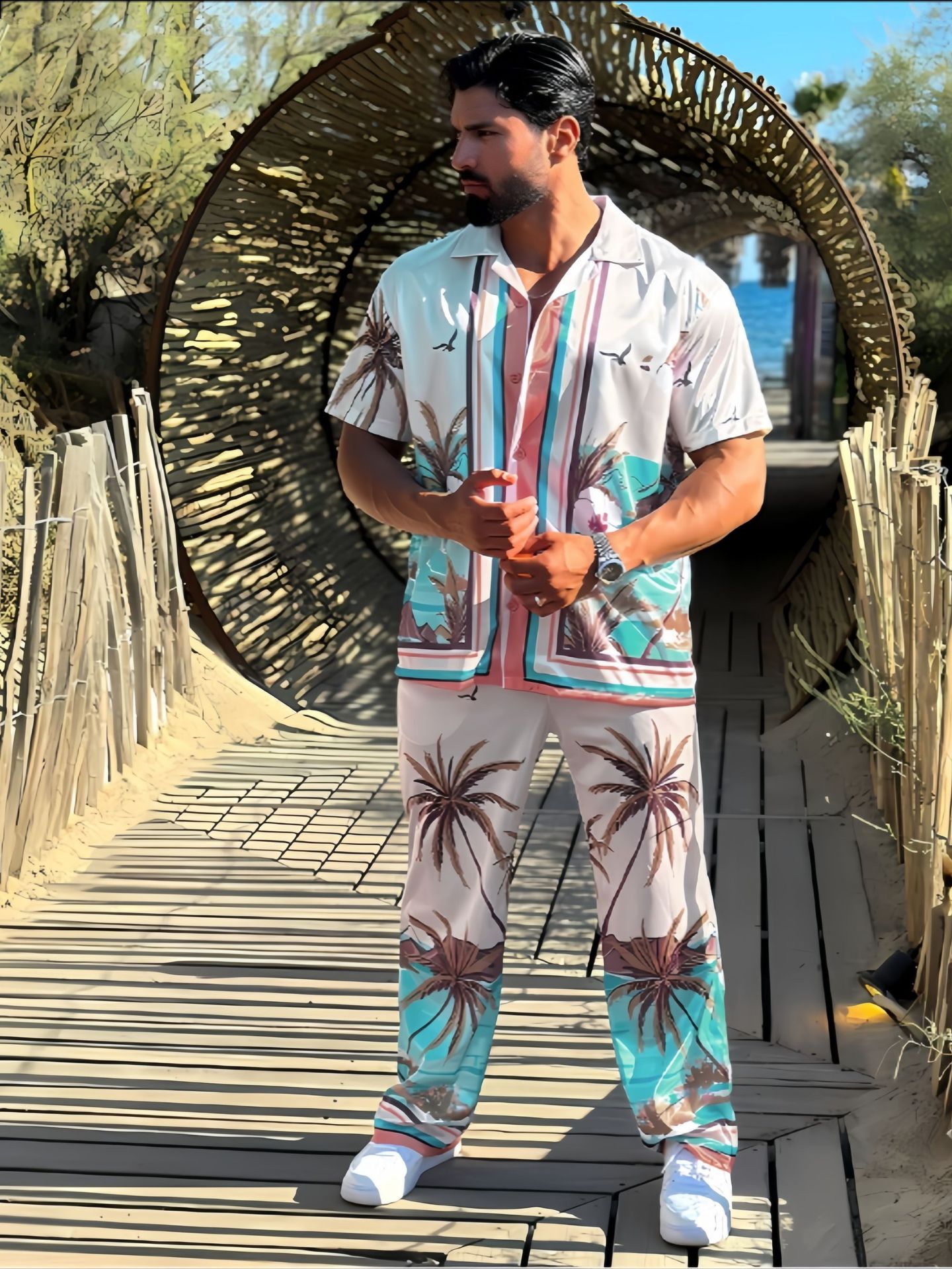 Men's shirt print casual beach suit 10 02