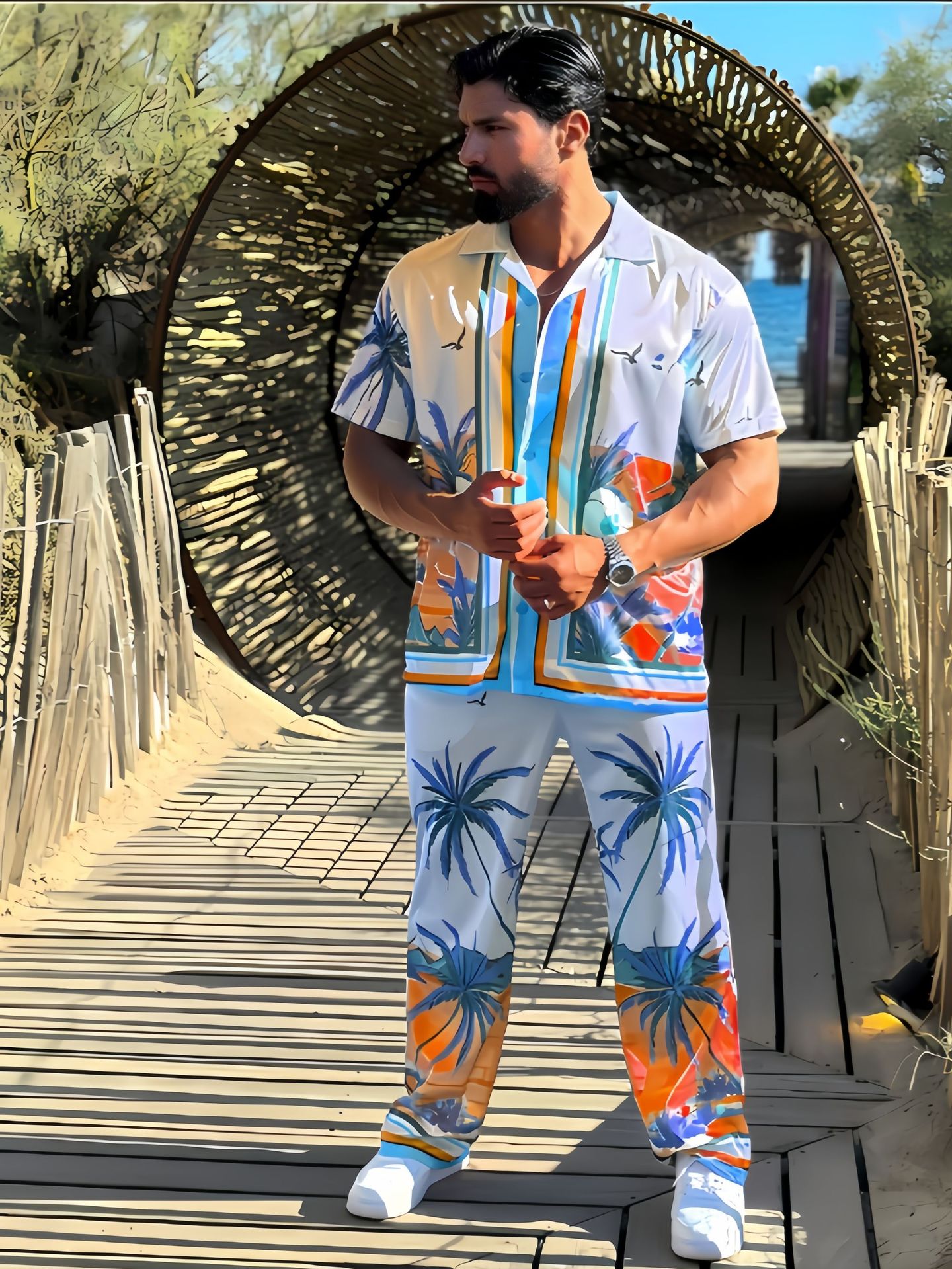 Men's shirt print casual beach suit 10 01