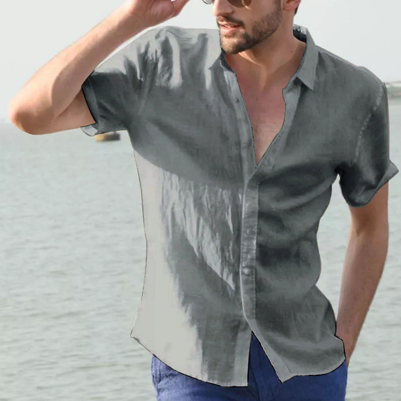 Men's short-sleeved casual cardigan solid color shirt 43 02