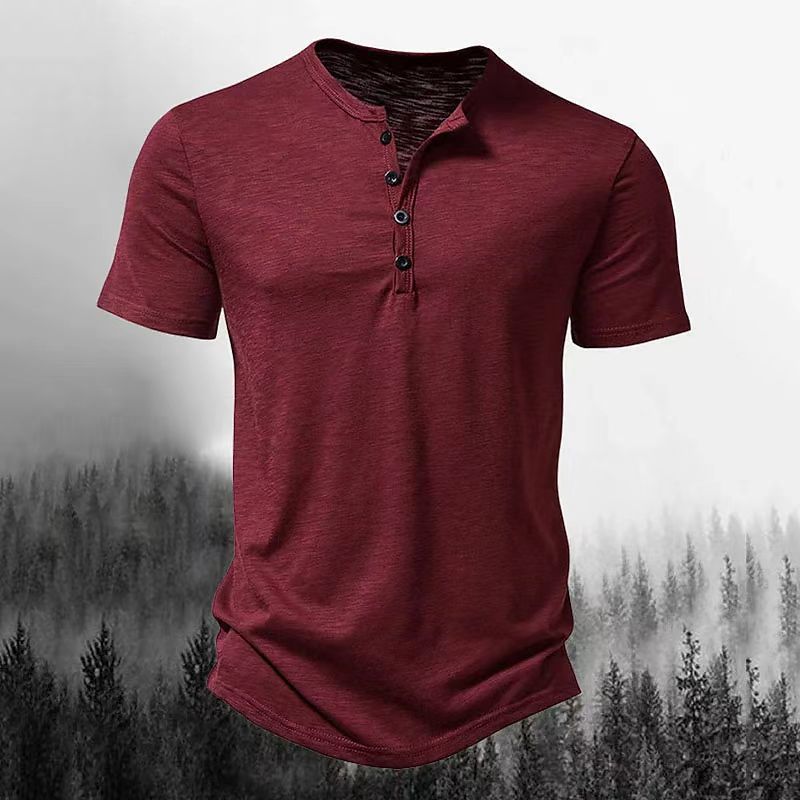 Men's solid color henley collar t-shirt polo shirt 58