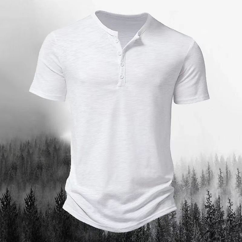 Men's solid color henley collar t-shirt polo shirt 58 02