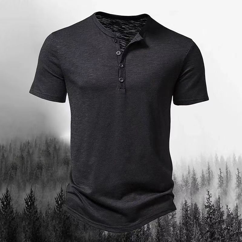 Men's solid color henley collar t-shirt polo shirt 58 01