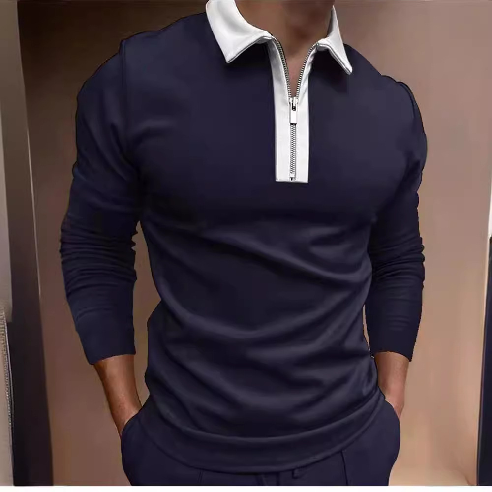 Men's Zipper Lapel T-shirt Long Sleeve 62 02