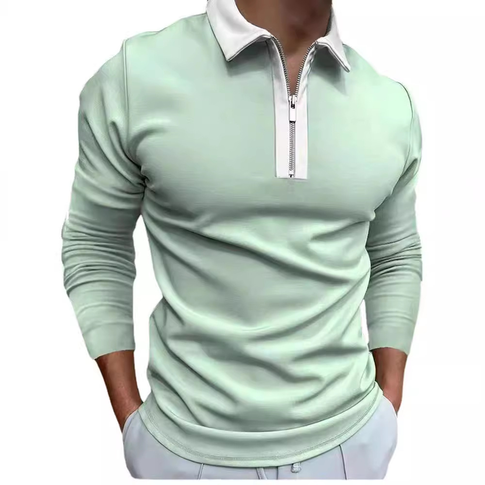 Men's Zipper Lapel T-shirt Long Sleeve 62 01