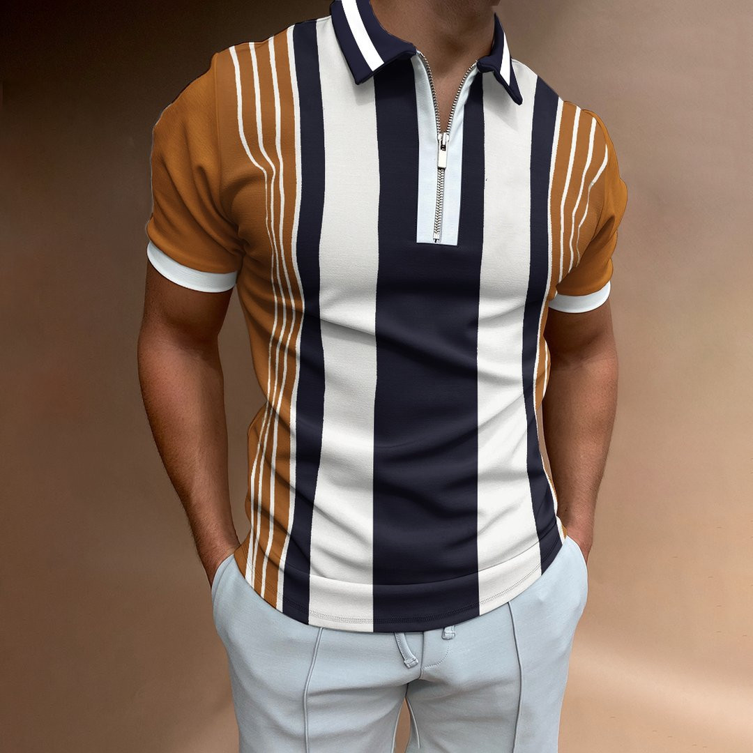 New Polo Shirt Zipper Plaid Men's T-shirt 63