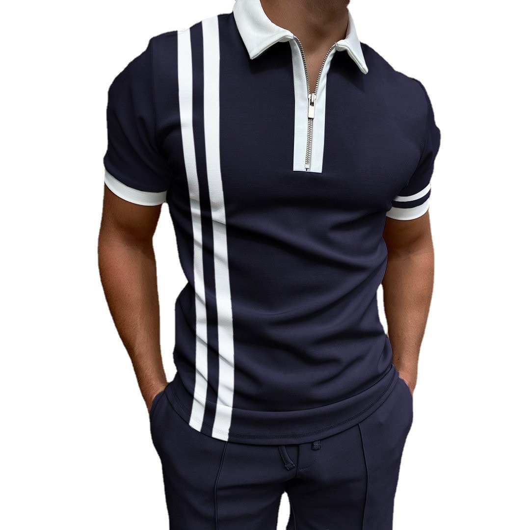 New Polo Shirt Zipper Plaid Men's T-shirt 63