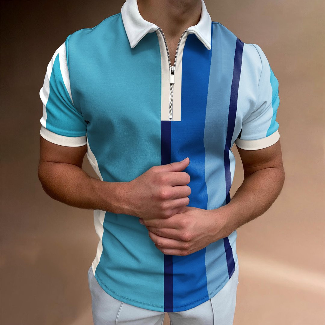 New Polo Shirt Zipper Plaid Men's T-shirt 63 01