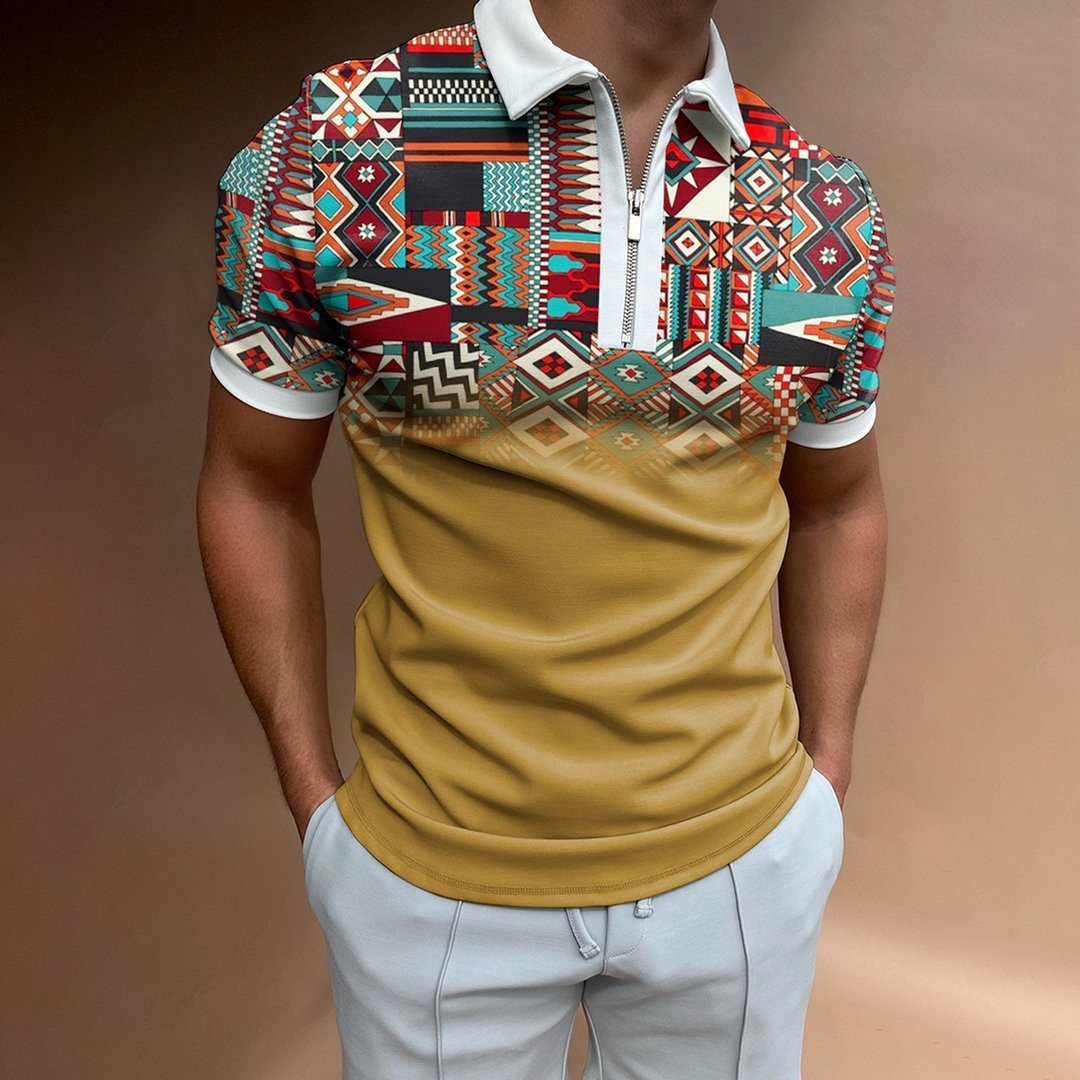 New Polo Shirt Zipper Plaid Men's T-shirt 63