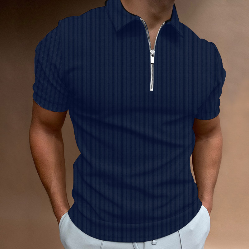 POLO shirt zipper striped men's polo shirt T-shirt 64 02