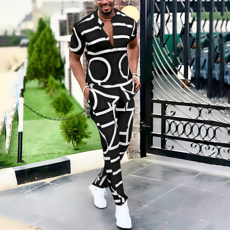 Printed shirt casual suit men's trousers summer two-piece suit 7 01