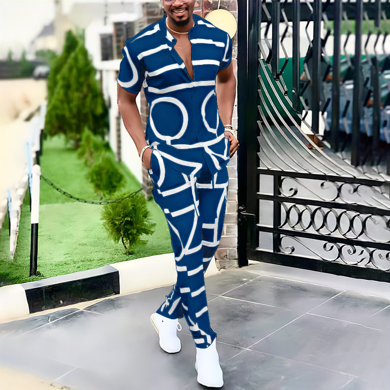 Printed shirt casual suit men's trousers summer two-piece suit 7 02