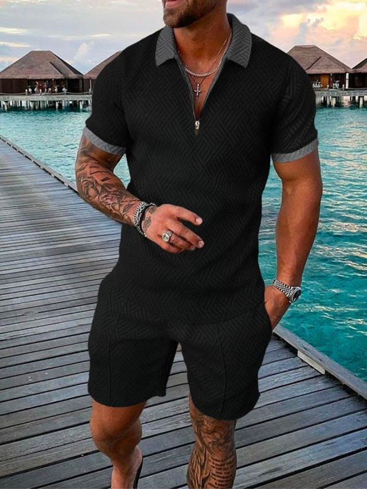 Printed suit lapel short-sleeved pullover casual men's wear 15