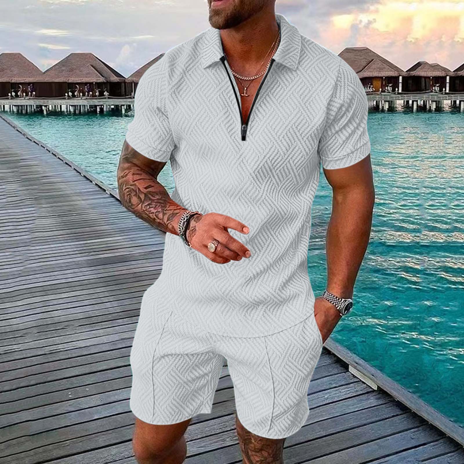 Printed suit lapel short-sleeved pullover casual men's wear 15 02