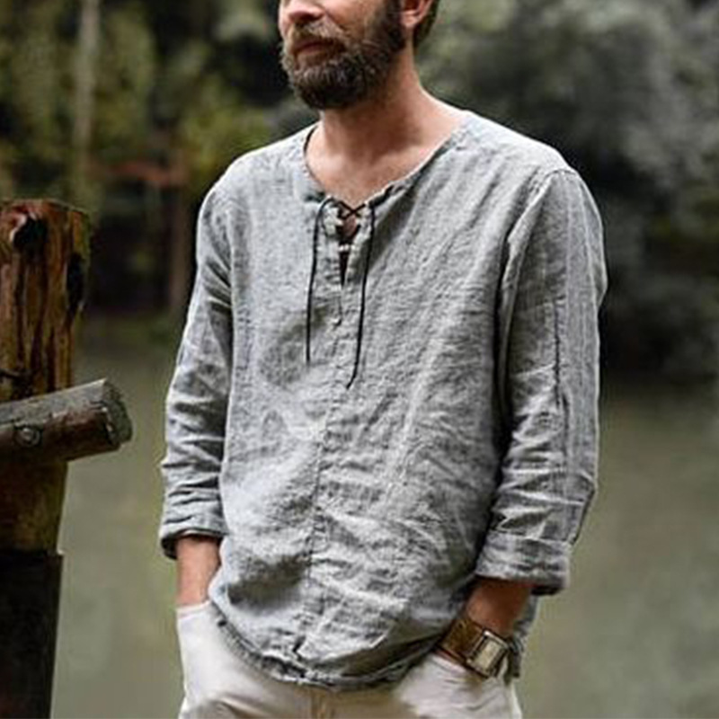 Solid color trendy men's cotton and linen tops 60